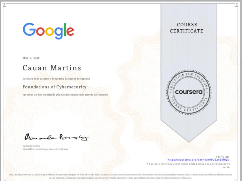 Certificado Foundations of CiberSecurity