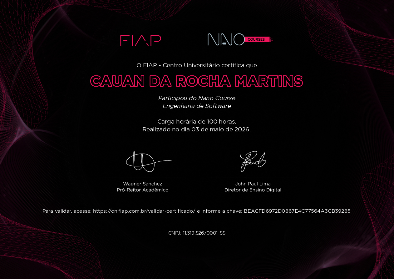 Certificado de Engenharia de Software FIAP